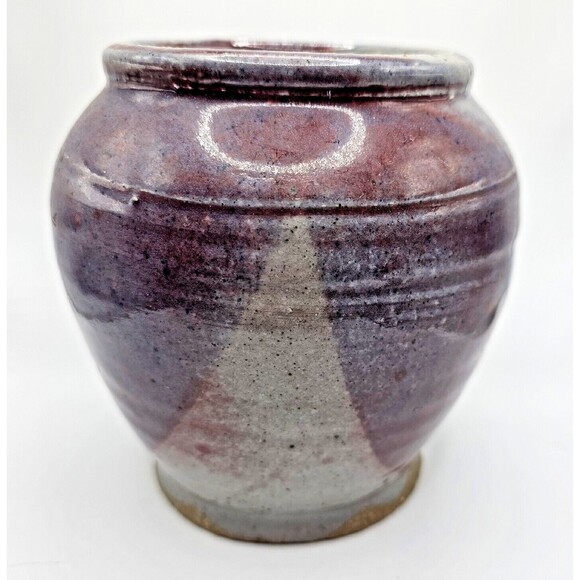 Studio Pottery Handmade Stoneware Purple Plum Grey Glaze Vase Signed - Picture 3 of 9